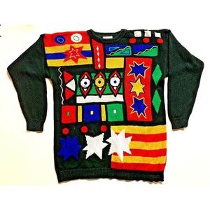 90’s Vtg L Coogi Style Color Block Hip Hop Colorful Loud Ugly Oversized Sweater